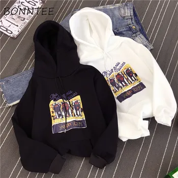 

Hoodies New Hooded Long Sleeve Cartoon Pocket Ulzzang Sweatshirts Womens Chic Plus Velvet Harajuku Student Casual Loose Pullover