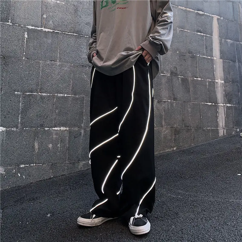 

2020 Men Fashion High Streetwear Style Broek Reflection Loose Casual Broek Black/Grey Color Joggers Jogging Pants Maat M-XL