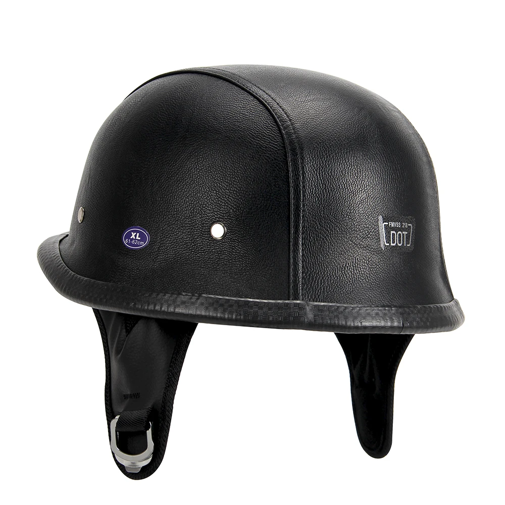New Leather Motorcycle Helmet German Motorcycle Open Face Half Helmet Chopper Biker Pilot DOT BLACK