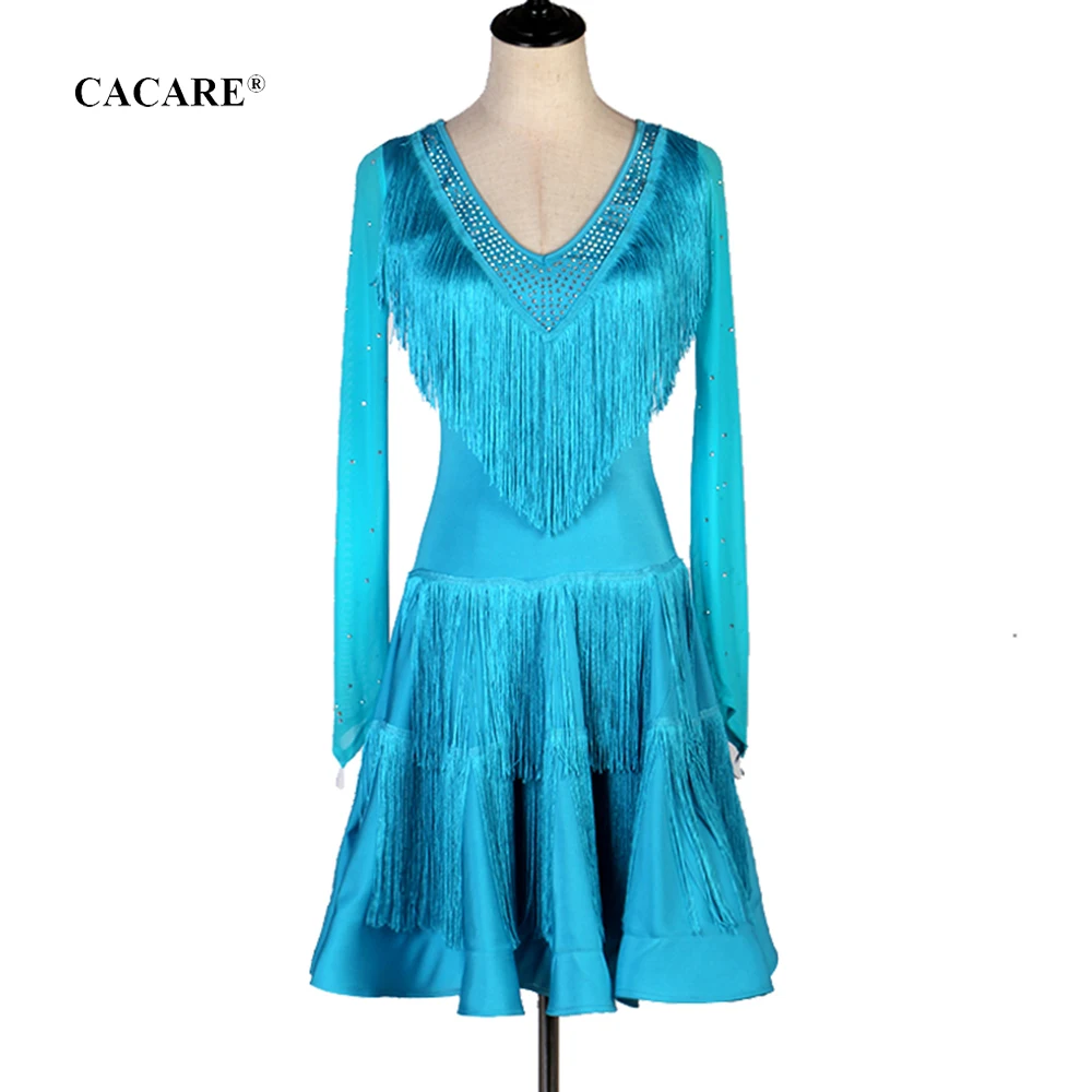 CACARE/платье с бахромой, платье для латинских танцев, женское платье для латины, сальса, конкурс латиноамериканских танцев, недорогие платья D0633 с кисточками на подоле, 2 варианта