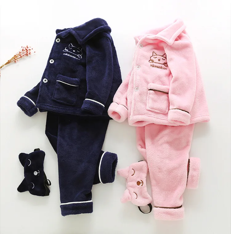 HKXN Winter Pajamas Children Clothing Set Girl Flannel Pajamas Suits Boy Plush Warm Thickened Nightwear Infant Christmas Pajamas