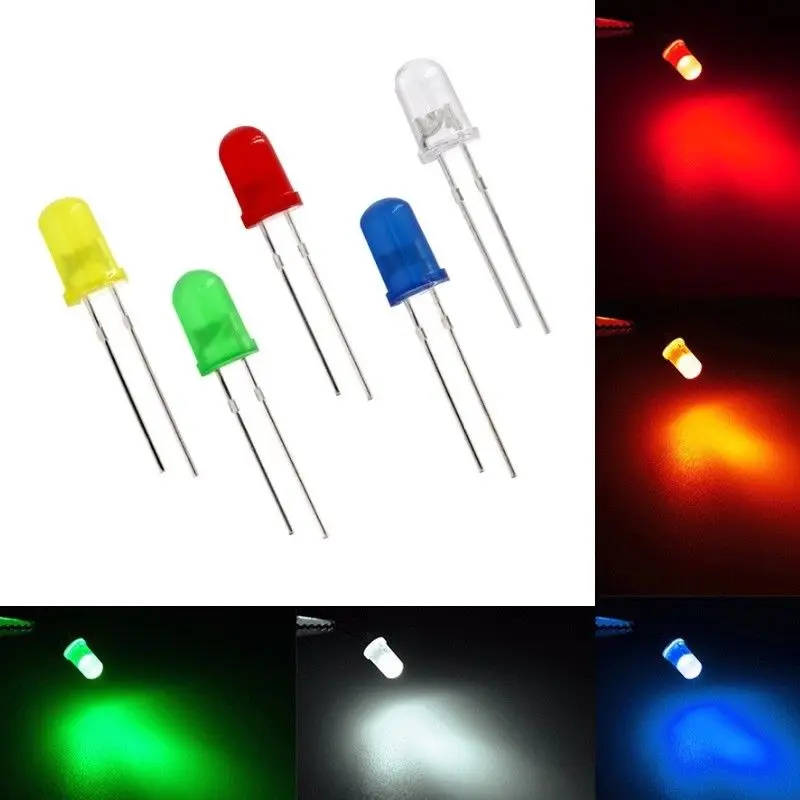 

5Colors*20PCS=100PCS / 1Color=100pcs/lot F5 5MM Round Green/Yellow/Blue/White/Red/ LED Light Diode Kit DIY Emitting Diodes Kit