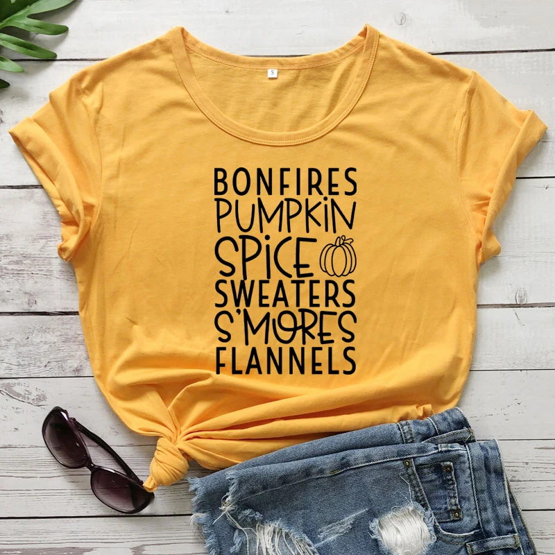 Bonfire Pumpkin Spice Maglioni S'Mores Flannels T-Shirt Funny Women Slogan Fall Tshirt New Fashion Autumn Graphic Tee Shirt Top