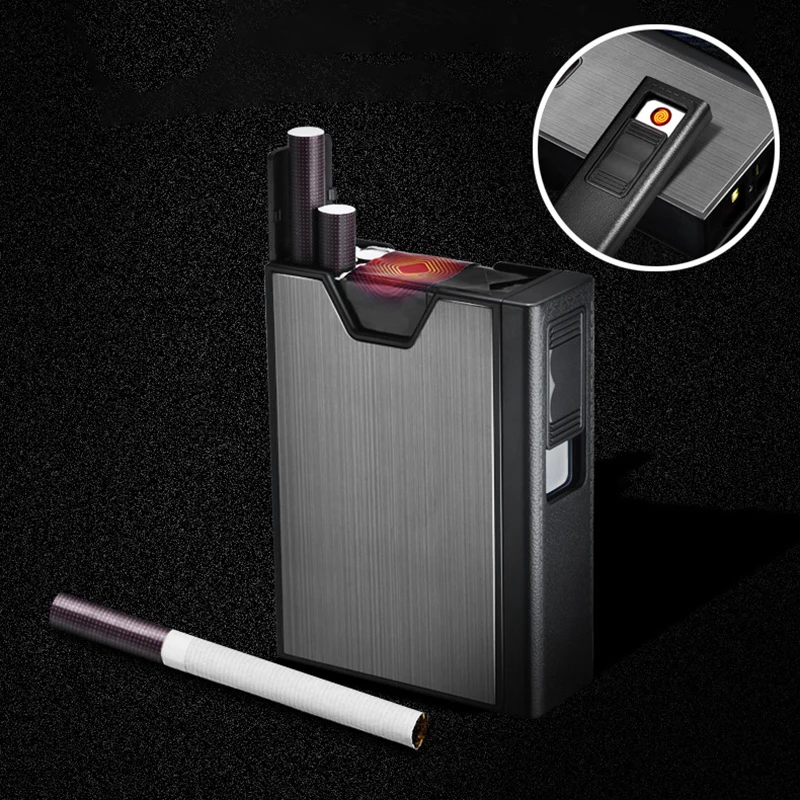 防水金属製シガレットケース 個 Usb付きポータブルケース 電子ライター プラズマアーク メンズガジェット Cigarette Accessories Aliexpress