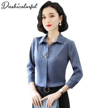 

Dushicolorful blouse women plus size elegant womens tops femme shirt white blue gray black 2019 kawaii long sleeve 4xl