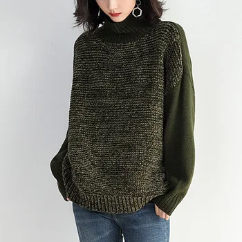 

2019 Autumn and Winter New Turtleneck Sweater Women's High Collar Loose Pullover Lazy Wind Sweater Large Size 1201-115