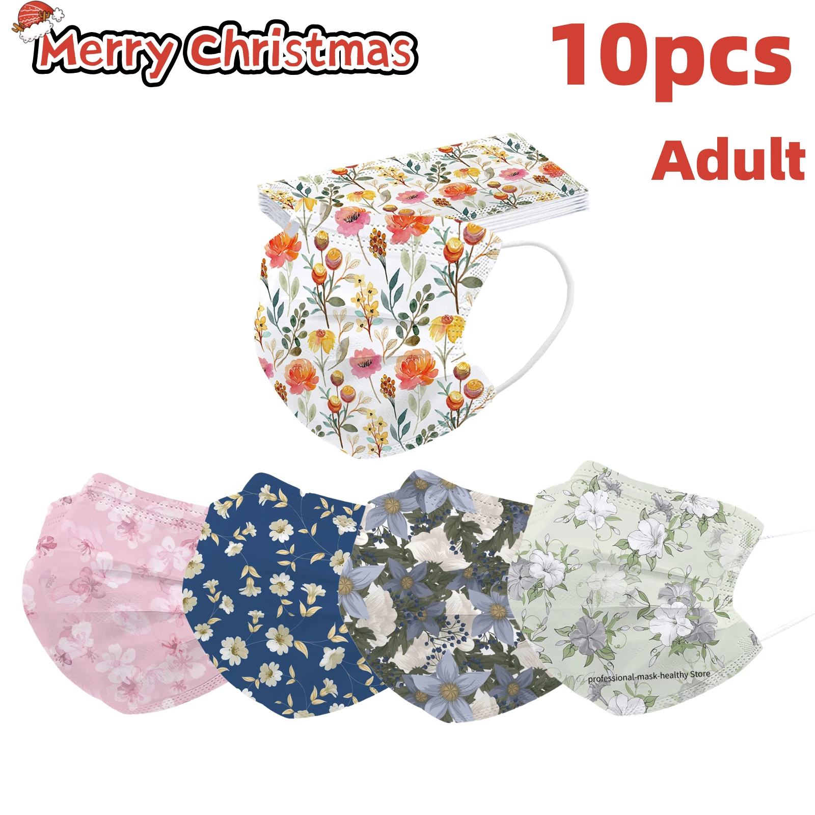 10pcs Adult Floral 3D Printed Masks Mouth-muffle Disposable Flower Pattern Face mask 3 Layer Ply Meltblown Cloth Mascarilla |