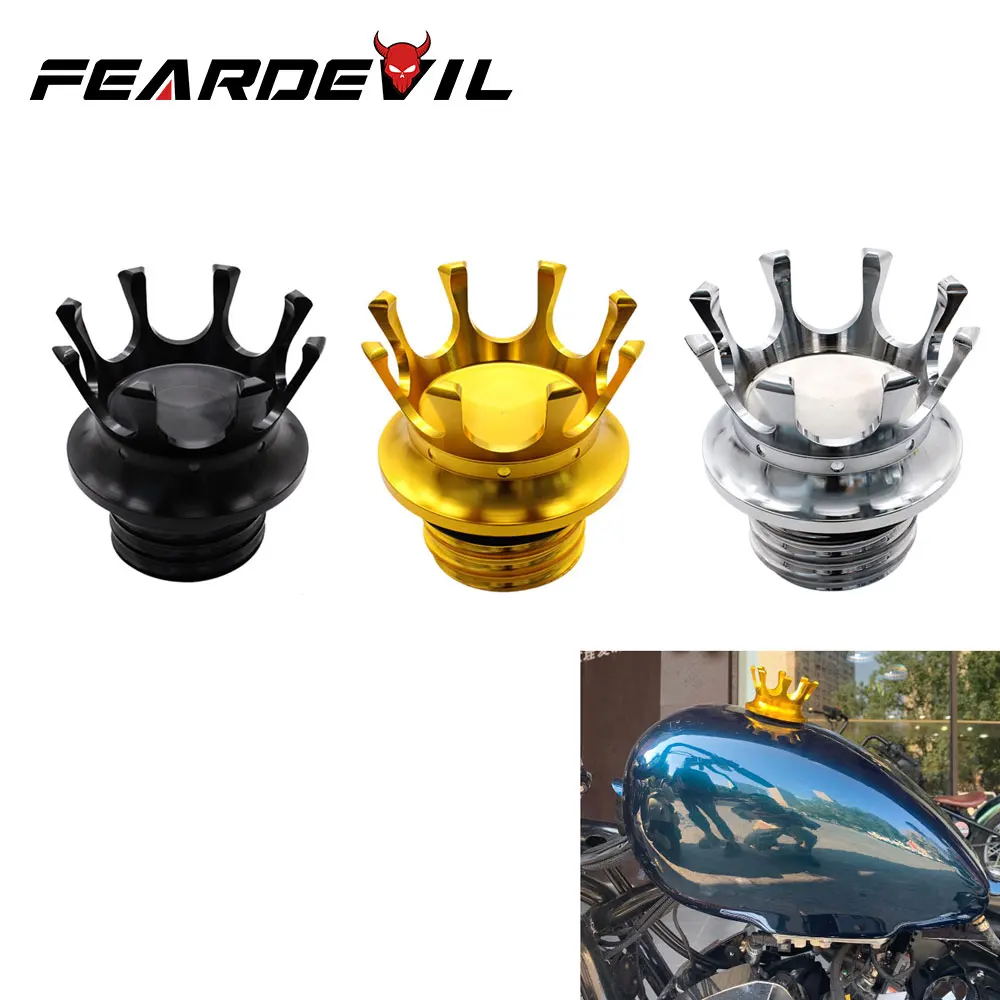 Motorcycle Gas Cap Flush Oil Fuel Tank Cap King Crown Style for Harley