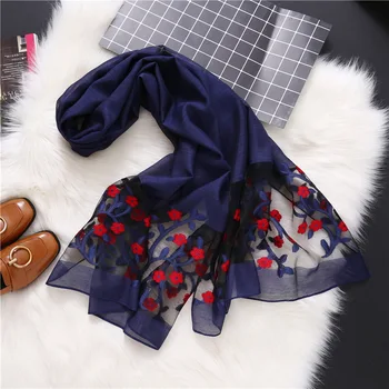 

2020 Silk Scarf Women Soft Organza Flower Pattern Scarves Shawls Solid Color Sunscreen Bandana Pashmina Lightweight Sheer Wrap