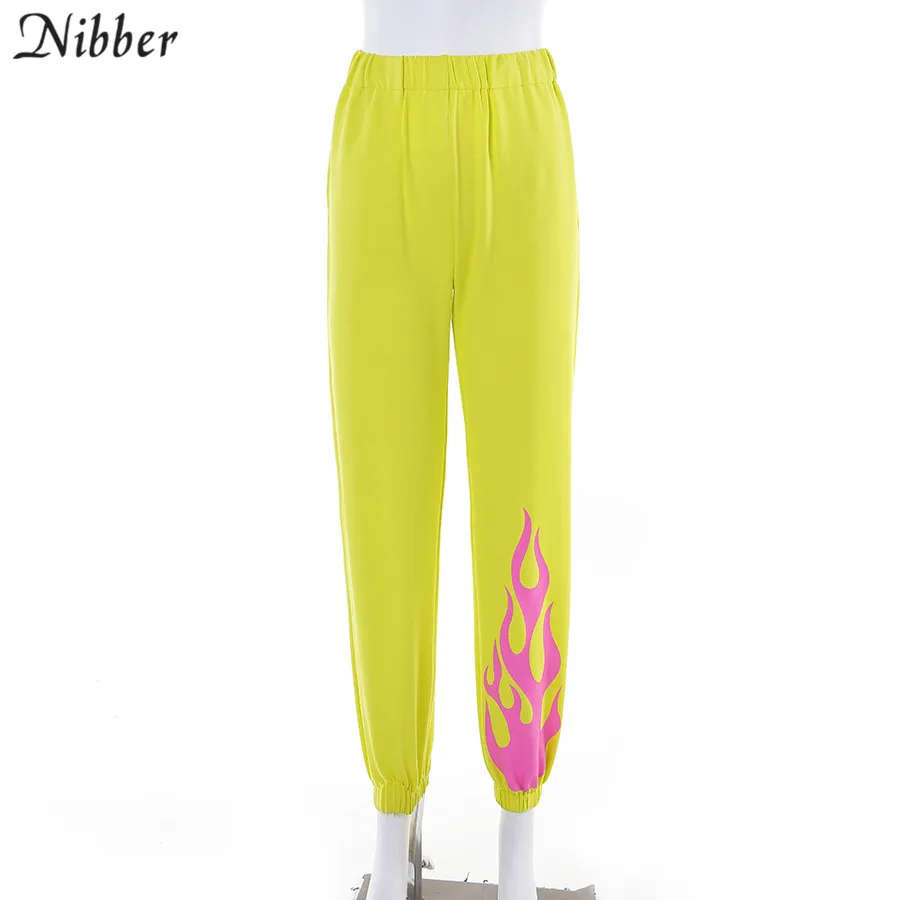 Nibber autumn fashion neon cotton basic Harem pants women Casual Street loose Sportpants Solid printing Active wear mujer