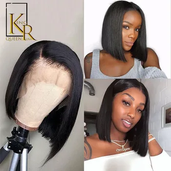 

13x4 Short Lace Front Human Hair Wigs 150% Density Brazilian Straight Bob Lace Frontal Wig For Women Remy King Rosa Queen Hair
