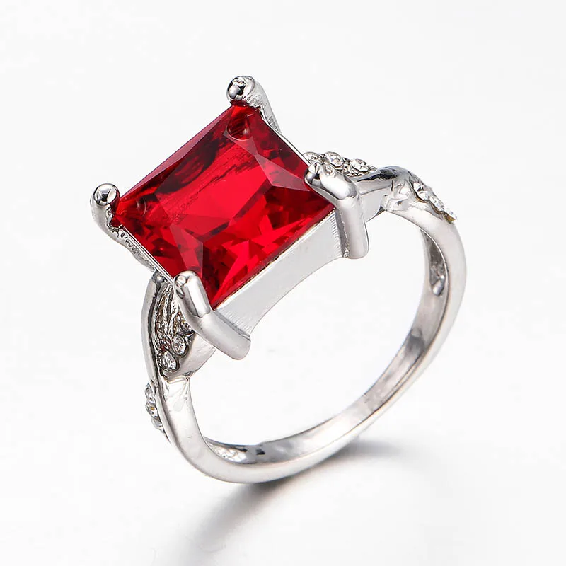 Cellacity, классическое квадратное кольцо с рубином и драгоценным камнем для женщин, серебро 925, ювелирное изделие, Модный женский свадебный подарок, размер 6-10 - Цвет камня: Красный