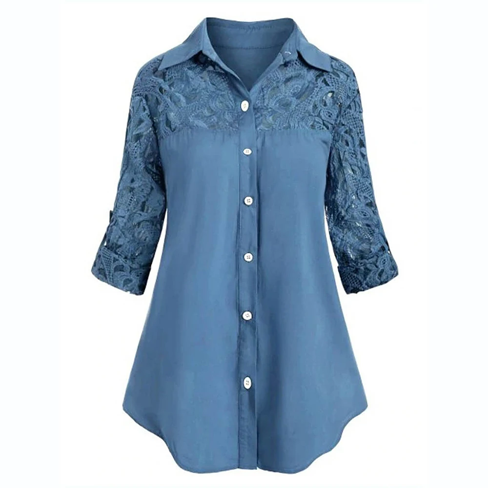 

2020 New Fashion Blouse Women Spring Summer Female Blouses Button Lace V Neck Long Sleeve Shirts Plus Size 5XL Ladies Blusa Tops
