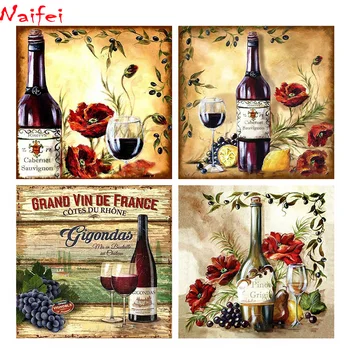 

diy Diamond Painting 4pcs/set Fruit wine grapes Full Square/Round 5D Diamond Embroidery Mosaic Art Kitchen dining room Decor