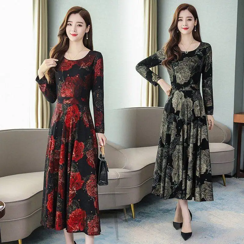 

Middle-aged Women Dress Long-sleeved Dress Women's Long 2019 Autumn New Style Korean-style Loose And Plus-sized WOMEN'S Dress We