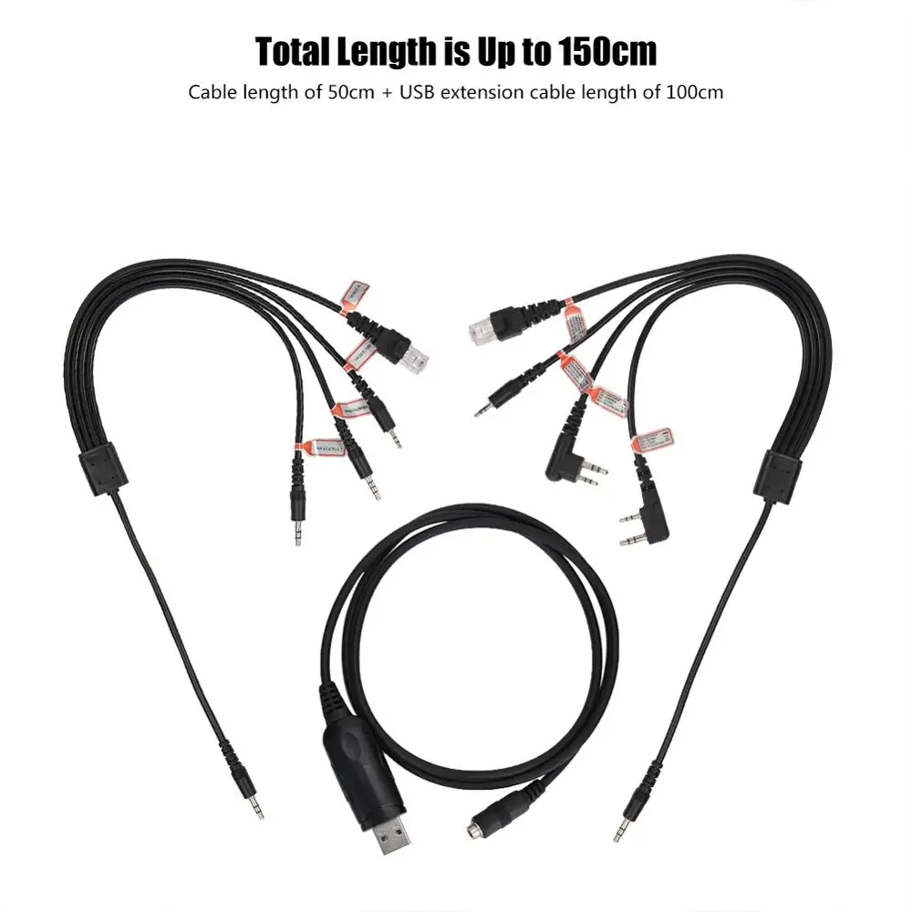 Cable de programación 8 en 1 de 150cm Cable de programa USB Walkie Talkie Cable de programa para Motorola para BaoFeng Para Kenwood Radio de coche