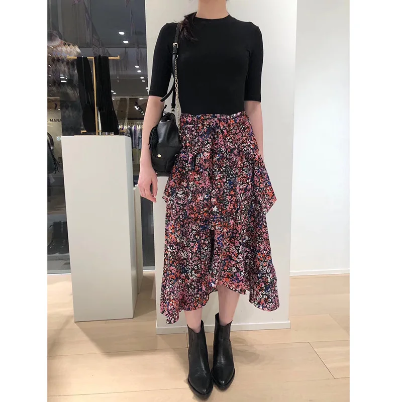 

VICONE Women Irregular False Two Pieces Patchwork Dress Floral Print Sweet Lady Casual Short Sleeve Dress