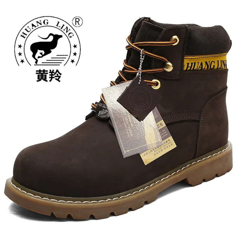 

HUANGLING Men's Boot Winter Kick Worker Boots Martin Boots Men's England Cowhide Outdoor Worker Boot Hight-top Big Head Shoes