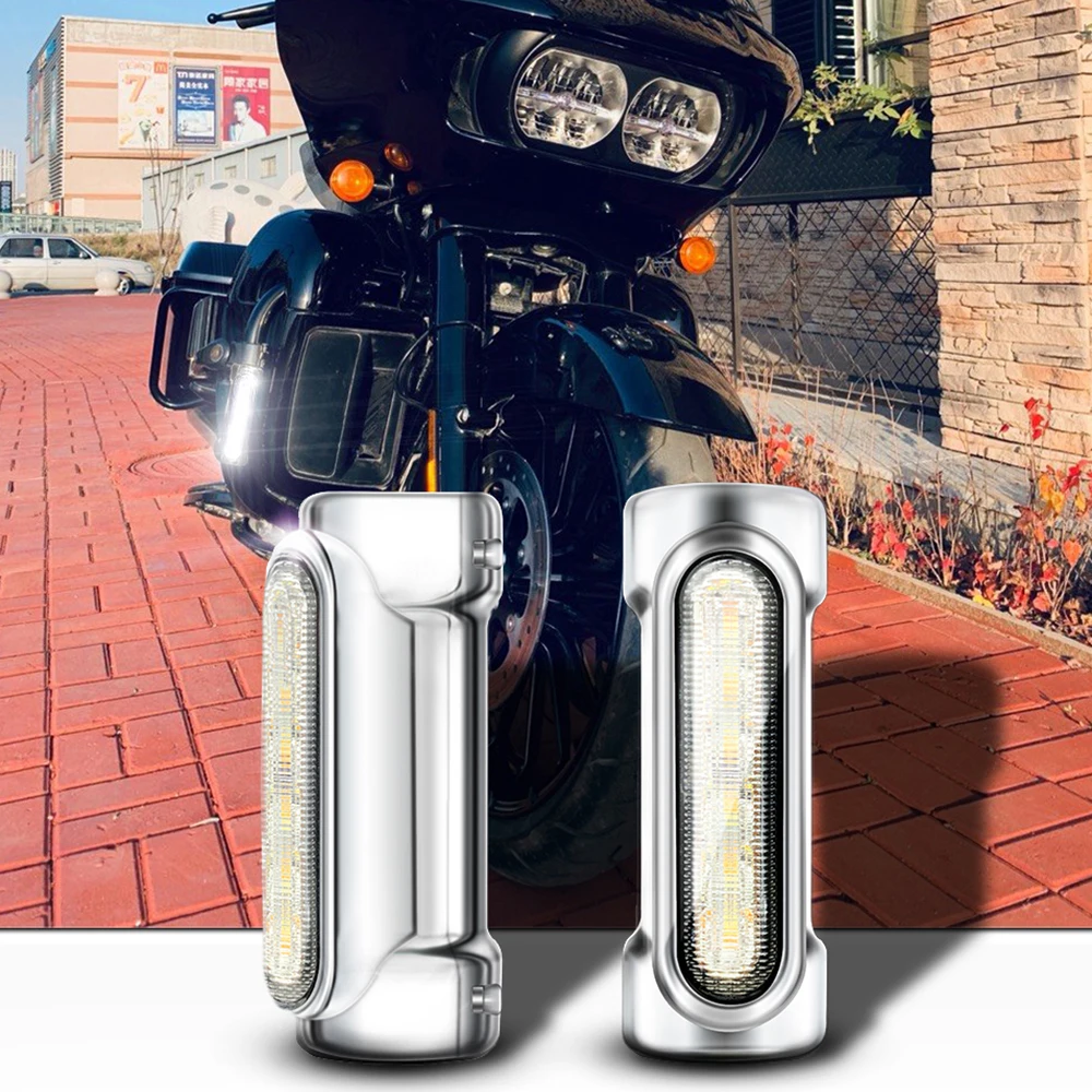 

Chrome/Black Motorcycle Highway Bar Lights TURN SIGNAL LAMP White Amber LED for Crash Bars For Harley Davidson Touring Bikes