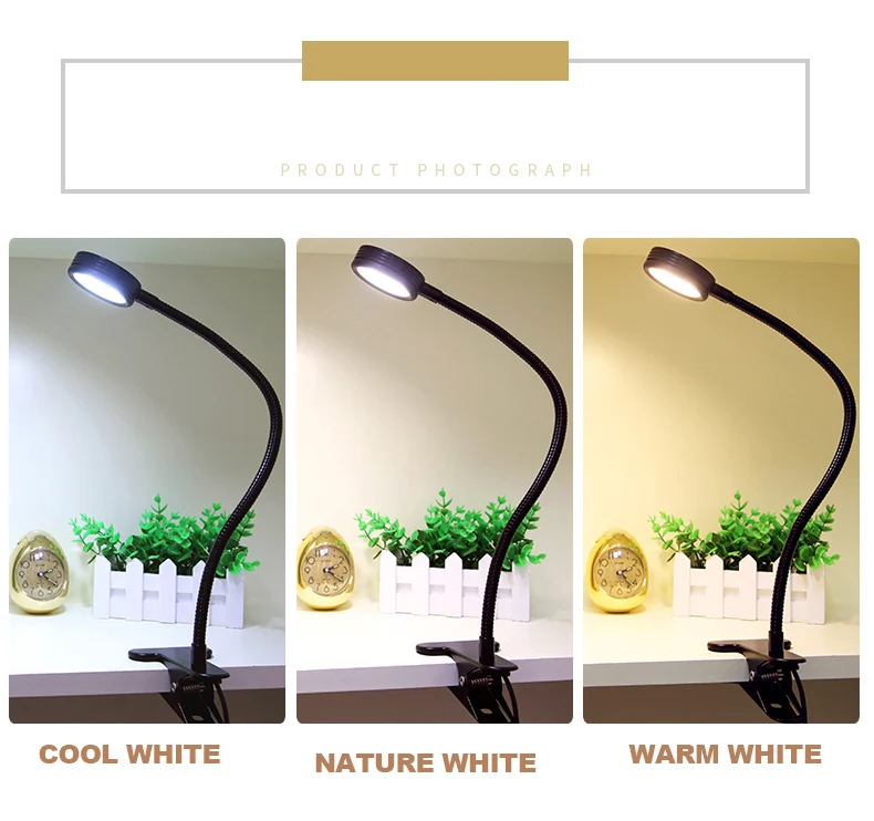  LED desk lampclamp reading lamp 30/40/50cm 5W Flexible led table light high brightness clip spot la