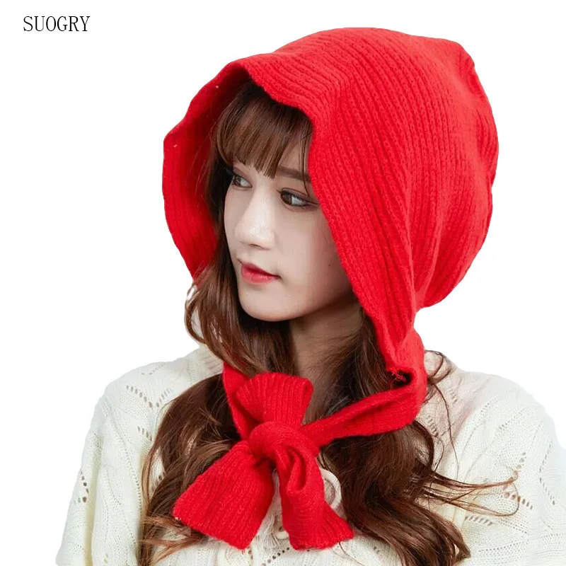 

SUOGRY Woman Knitting Hat and Scarf Stoles Siamese Winter 2019 Warm Latest Styles Female Cap Hijab Echarpe Foulard