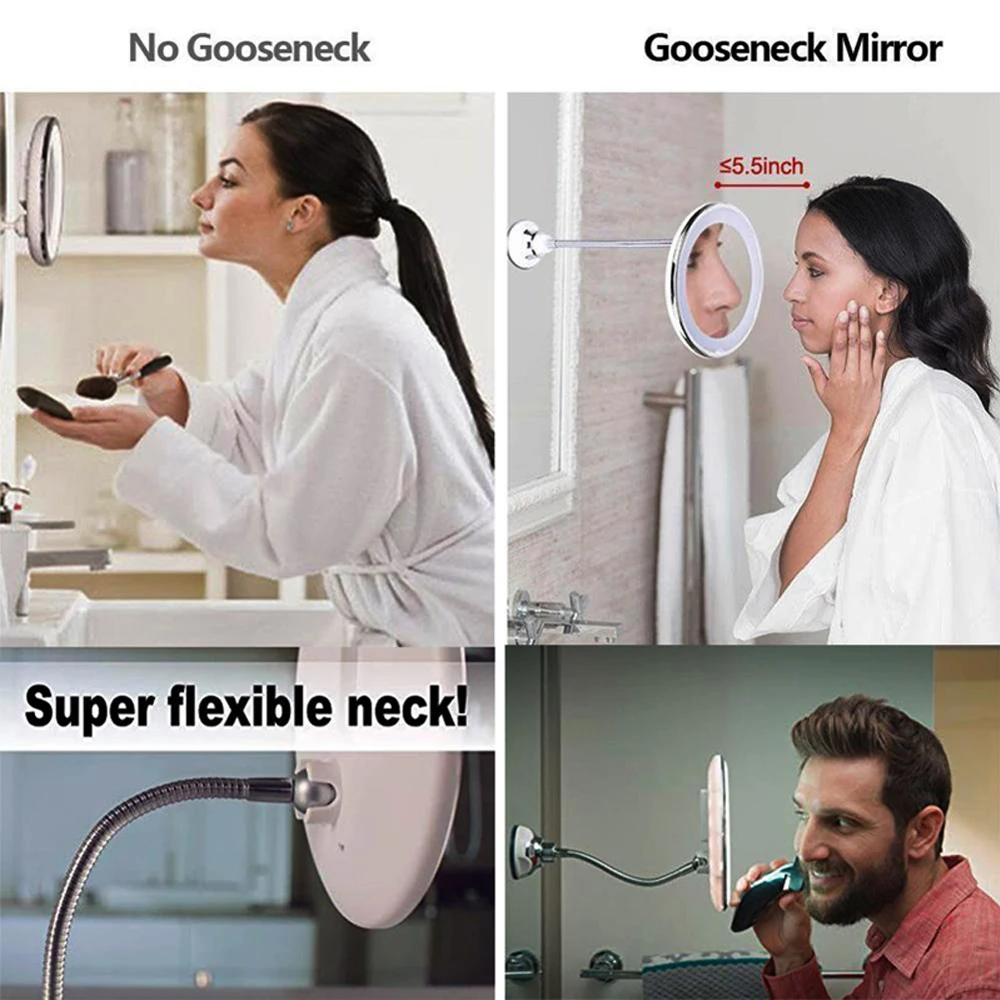 Touch Screen Makeup Mirror 5X Magnifying Flexible Mirror Brightness Adjustable LED Light Vanity Mirror Make Up Miroir Maquillage 6