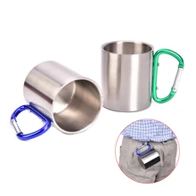 Чашка из нержавеющей стали для кемпинга, туризма, альпинизма, путешествий, на открытом воздухе, чашка 220 мл, карабин с ручкой, чашка для путешествий, горячая Распродажа