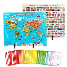 Puzzle magnétique en bois pour enfants, carte du monde, drapeau du pays, jeux éducatifs, enseignement préscolaire