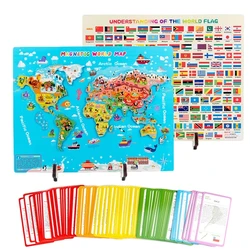 Crianças magnético mapa do mundo quebra cabeça brinquedos país bandeira de madeira jigsaw board jogos pré escolar aprendizagem educacional brinquedos auxiliares de ensino