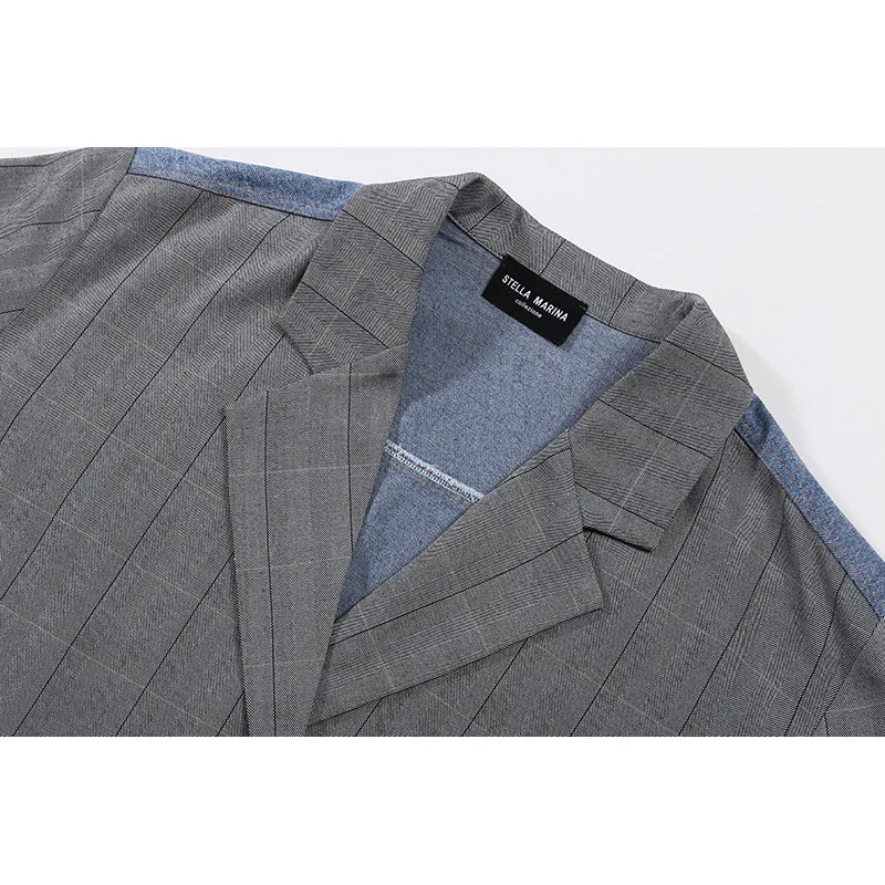 New Style for Autumn and Winter European and American Fashion Street All-match Loose Casual Denim Panel Double-breasted Suit