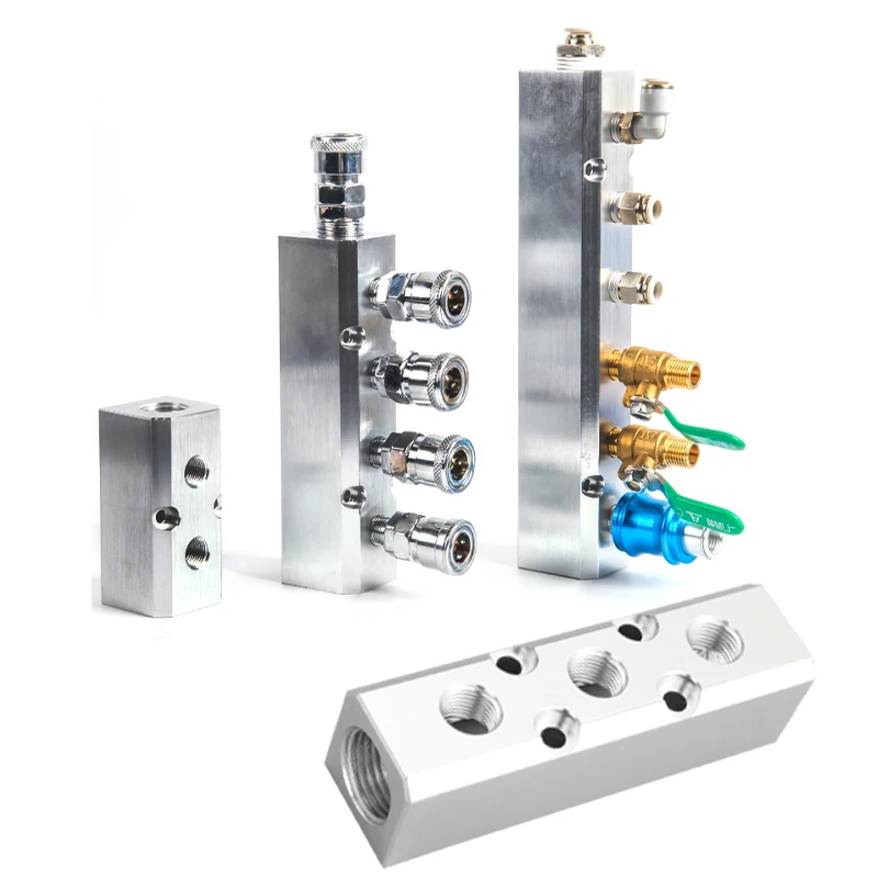 อลูมิเนียม Splitter 1/2 "PT ด้ายพอร์ต 2 3 4 5 6 7 8 9 10 WAY 1/4 PNEUMATIC Air Manifold จําหน่าย CONNECTOR 1