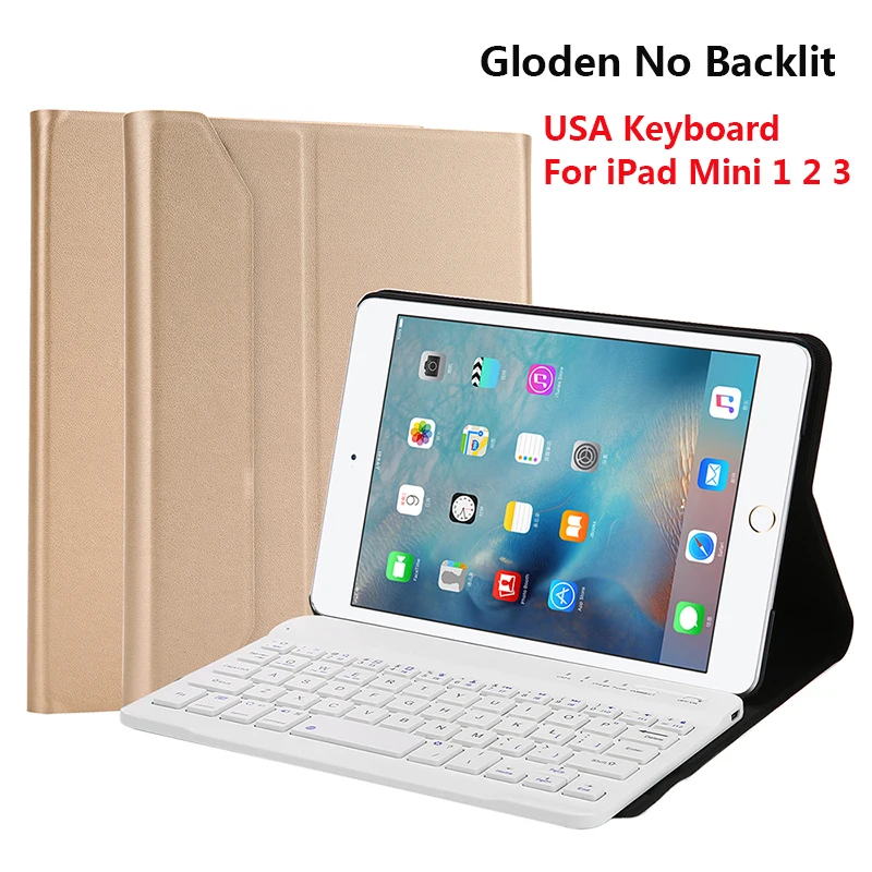 США клавиатура для iPad Mini 1/2/3/7 Цвета планшет с подсветкой 3,0 Bluetooth США клавиатура с мелким рисунком овечки кожаный чехол Ручка слот - Цвет: Golden