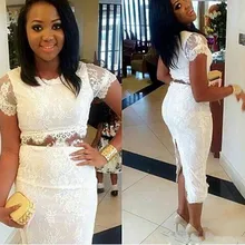 Сексуальное платье для выпускного вечера с разрезом на спине, два предмета, короткие рукава, кружевное платье, платья длиной до середины икры