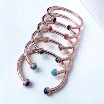 

S925 sterling silver women 2 ball ratate bangle bracelet rose gold cz spin ball bangles famous brand jewelry 5 colors