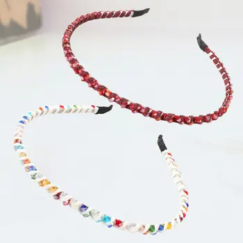 

2Pcs Fashion Style Pearl and Rhinestones Headband Delicate Hair Hoop Headdress Party Hair Accessories(Colorful+Red)
