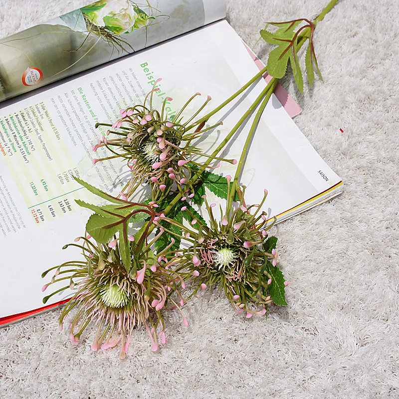 Белый Leucospermum Искусственные цветы длинная ветка поддельные цветы Пластиковые цветы для украшения свадьбы Сад Открытый Высокое качество - Цвет: pink