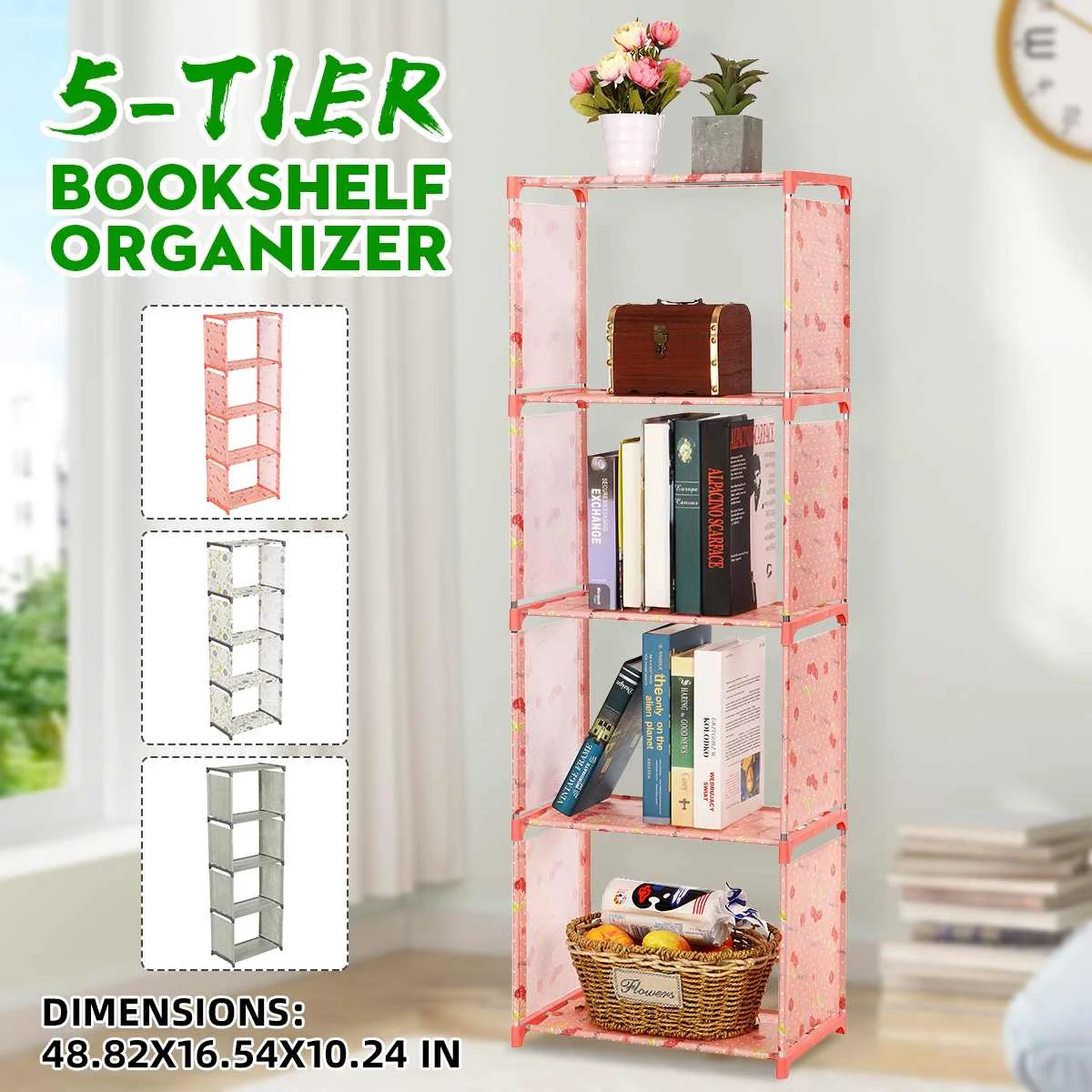 

5-Tier 4 Cube Bookshelf Rack Bookcase Holder Stand Storage Display Organizer Assemble Non-woven Fabric Storage Rack Shelves