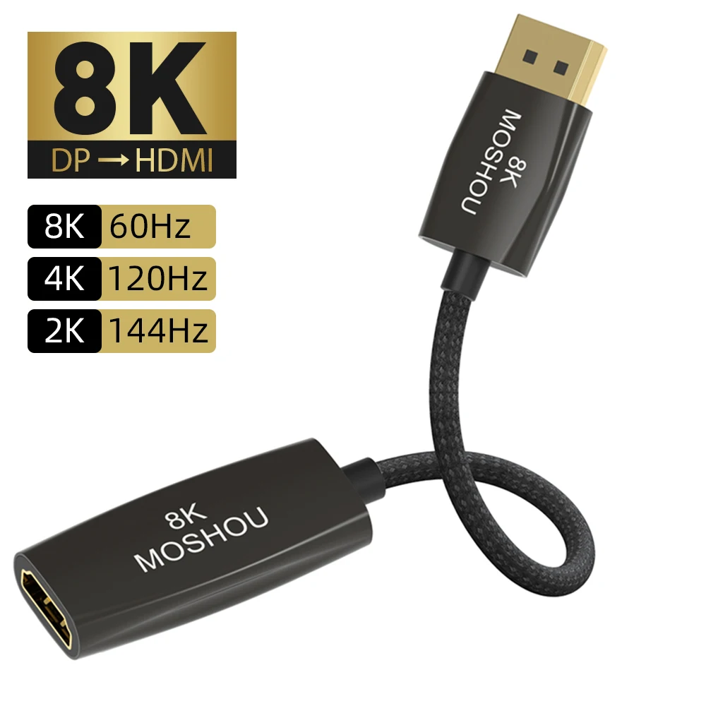 DisplayPort 1.4 to HDMI compatible 2.1 Cable Adapter 8K60Hz 4K120Hz