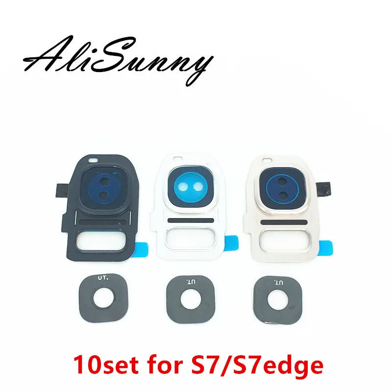 AliSunny 10 комплект задняя крышка камеры+ стекло для SamSung Galaxy S7 Edge задняя камера стеклянная рамка Запчасти Bazel