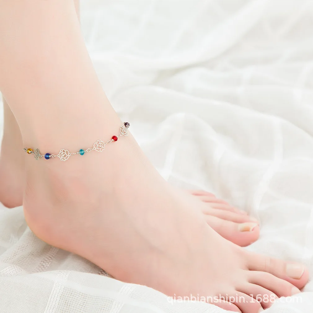 

Kuniu 2019 New Style Green Copper Material Fashion Hollow out Petal Austria Zircon Anklet Women's Factory Supply of Goods