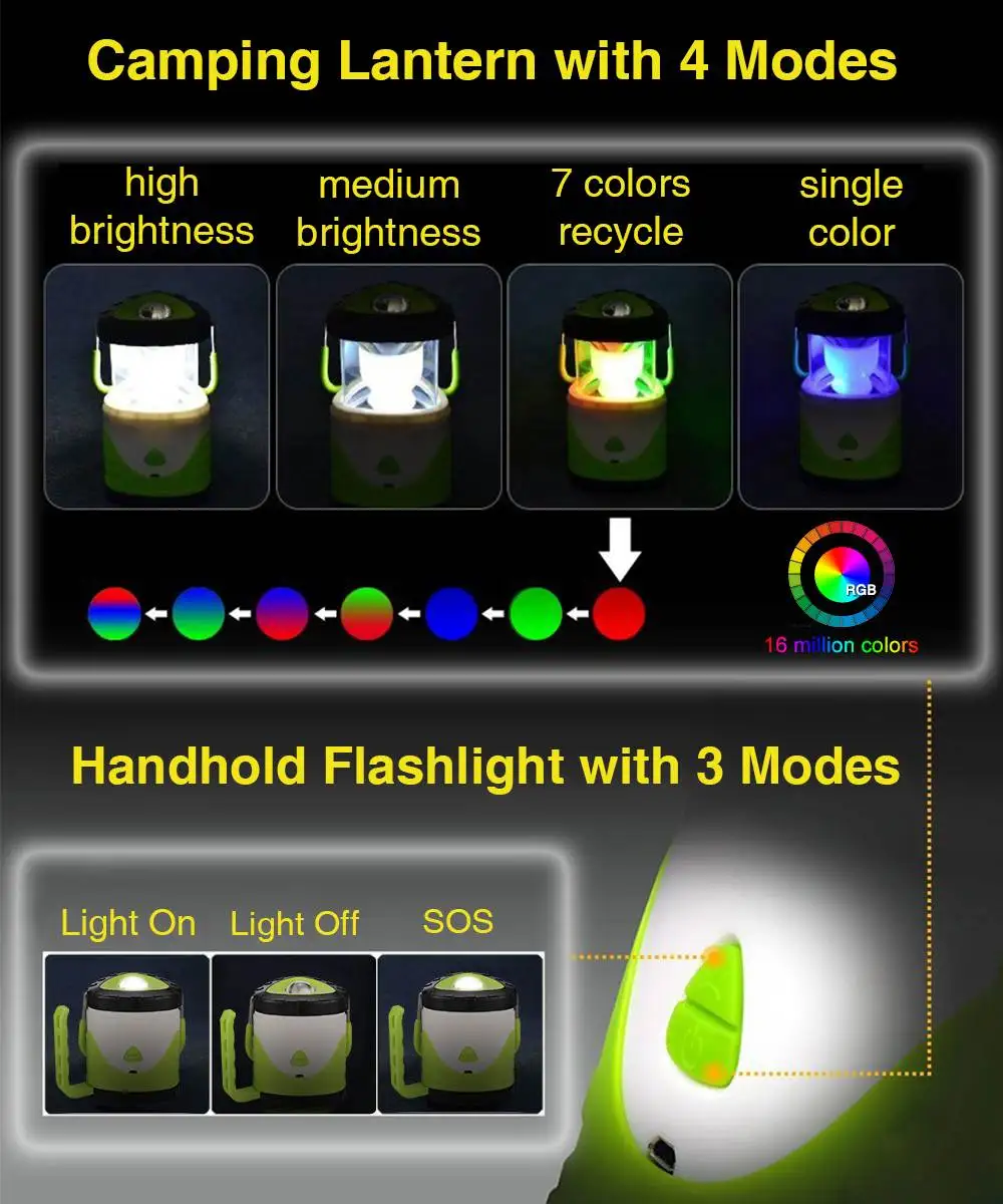 Portable USB Rechargeable Collapsible LED Camping Lanterns Flashlight /Ambient Light /Rescue Light 7 Colorful Changing Light