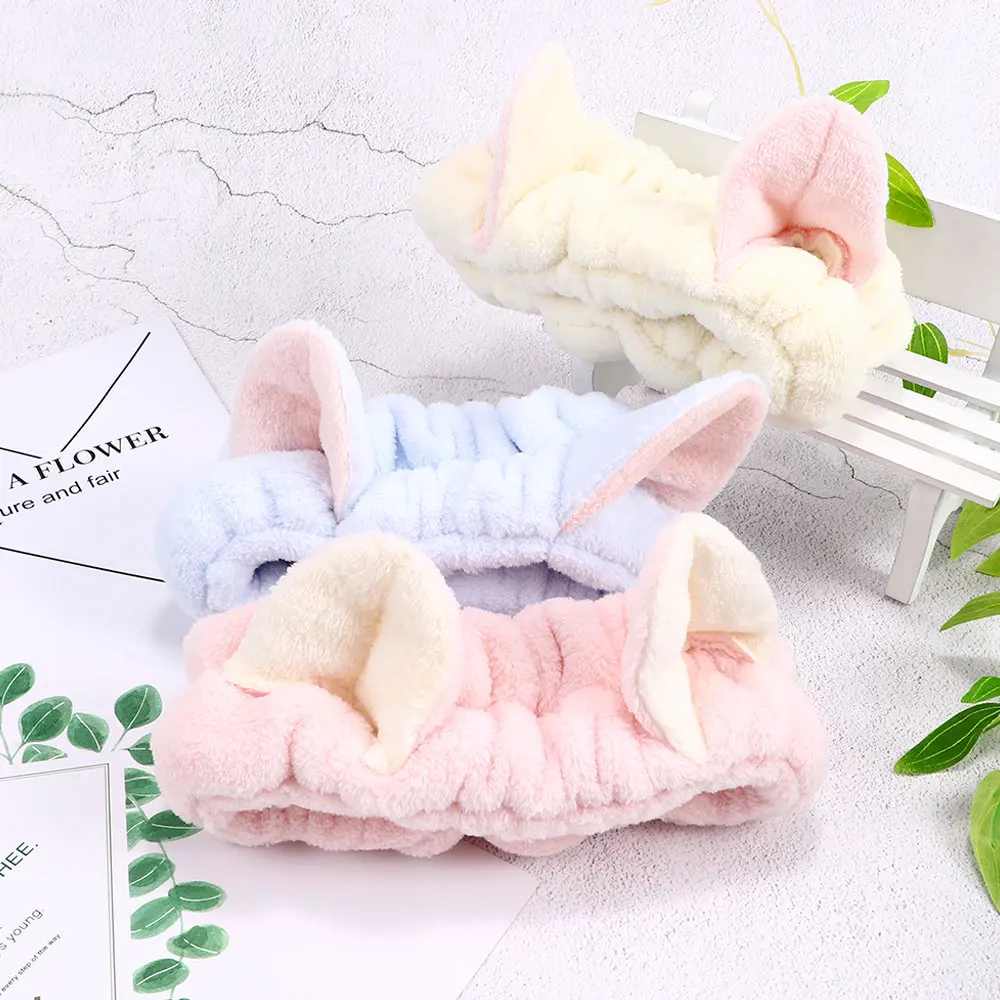 

Women Girls Cute Coral Fleece Cat Ears Elastic Headbands Soft Comfortable Wash Face Bath Hairbands Photo Prop Hair Accessories