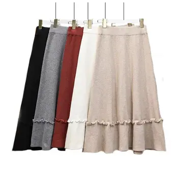 

Knitted skirts, half-length skirts, women's autumn and winter high-waist long skirts, thickened mid-length wool skirts