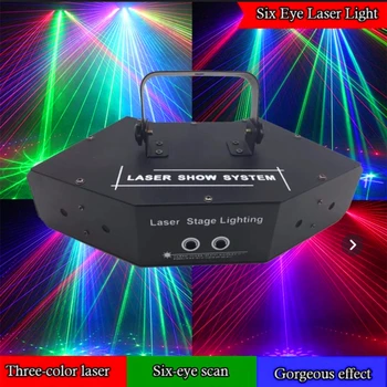 

6 Lens Fan-Shaped Scan RGB Laser/DMX512 Linear Beam+Patterns Stage Effect Light/Laser Show System/DJ Disco Scan Laser Lighting