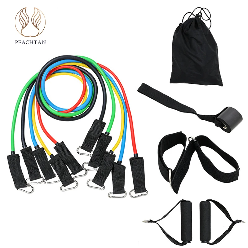 Peachtan 11pcs Yoga Sport Rubber Fitness Bands Resistance Bands Set