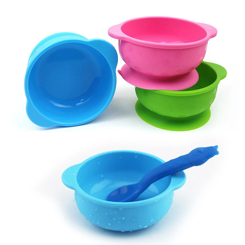 Dishes-Bowl Food-Plate Silicone Feeding Toddler Kids Children Spoon Suction-Cup For Baby