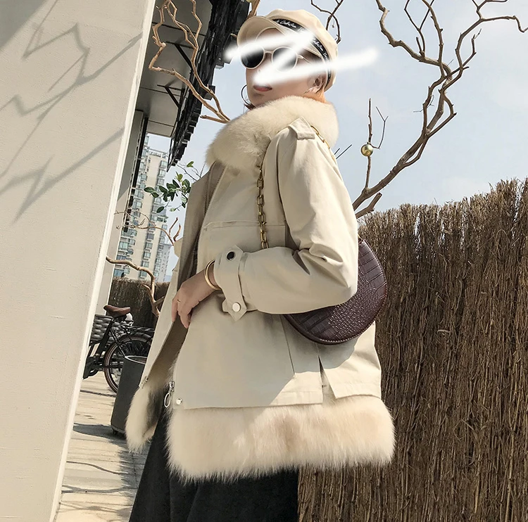 Модный уличный дизайн натуральный мех лисы воротник зимнее пальто женские цветные меховые парки подкладка из кроличьего меха пальто куртка