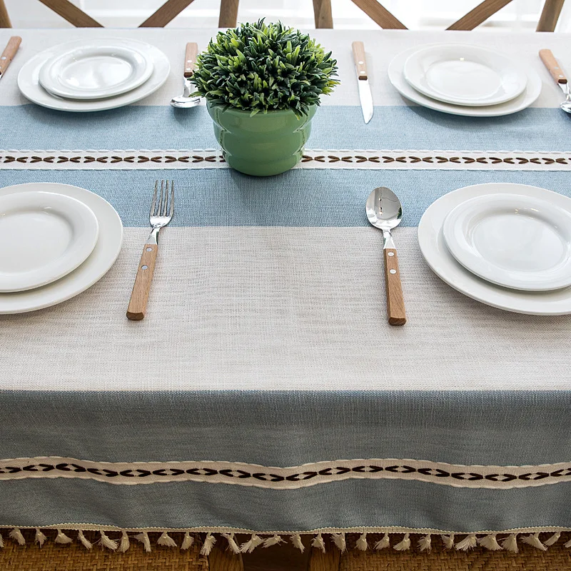  New Plaid Decorative Linen Tablecloth With Tassel Waterproof Thicken Rectangular Wedding Dining Tab