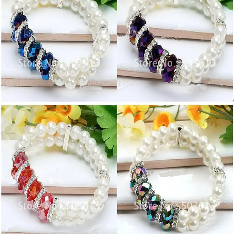 Fashion Crystal Glass Imitation Pearl Elastic Bracelets Loose DIY
