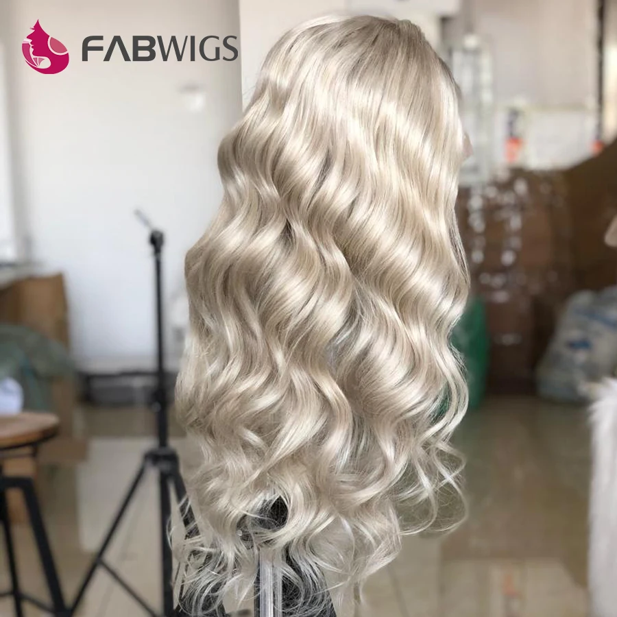 Fabwigs пепельного цвета блонд Синтетические волосы на кружеве парики из натуральных волос на кружевной основе Европейский эффектом деграде(переход от темного к блондинка 13x4 прозрачный Синтетические волосы на кружеве парик предварительно вырезанные Волосы remy